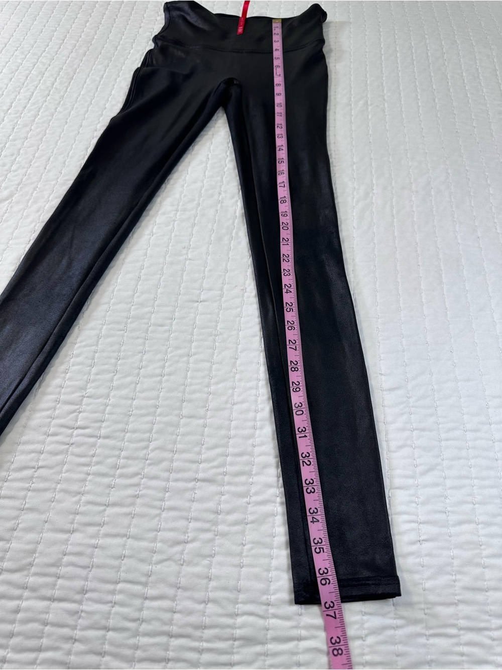 SPANX Black High-Waist Faux-Leather Leggings Smoothing Shaping Sleek Size SP - Picture 4 of 12